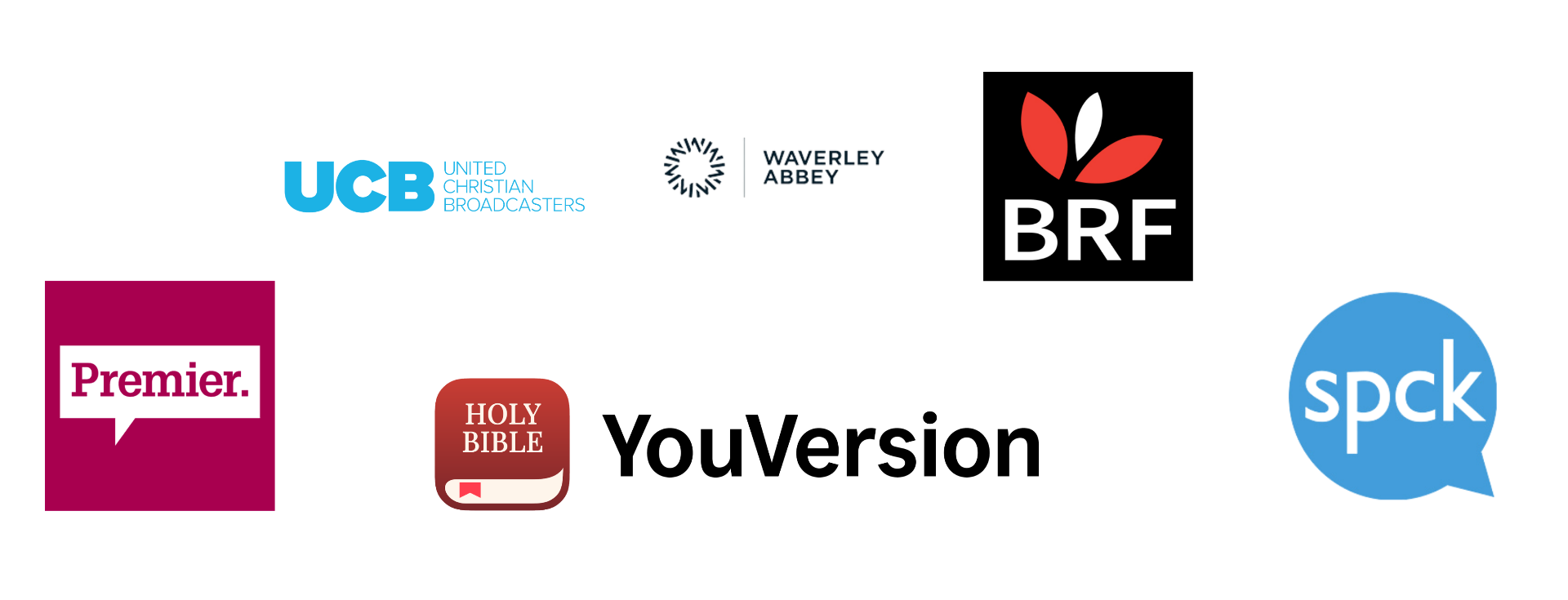 Logos of UCB, Waverley Abbey, BRF, Premier, YouVersion and SPCK, who have featured Naomi Aidoo's work.